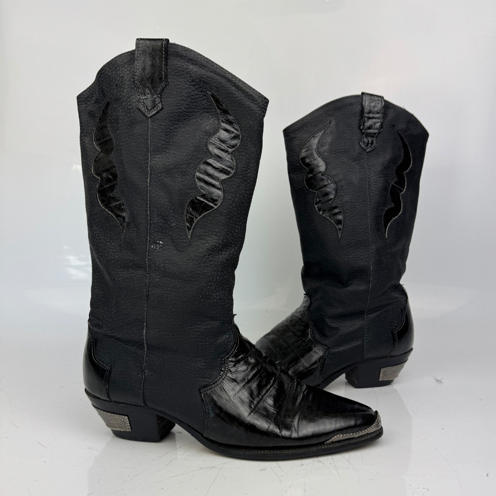Dingo Slip On Block Heel Leather Western Cowboy Boots Women's 9.5 Black